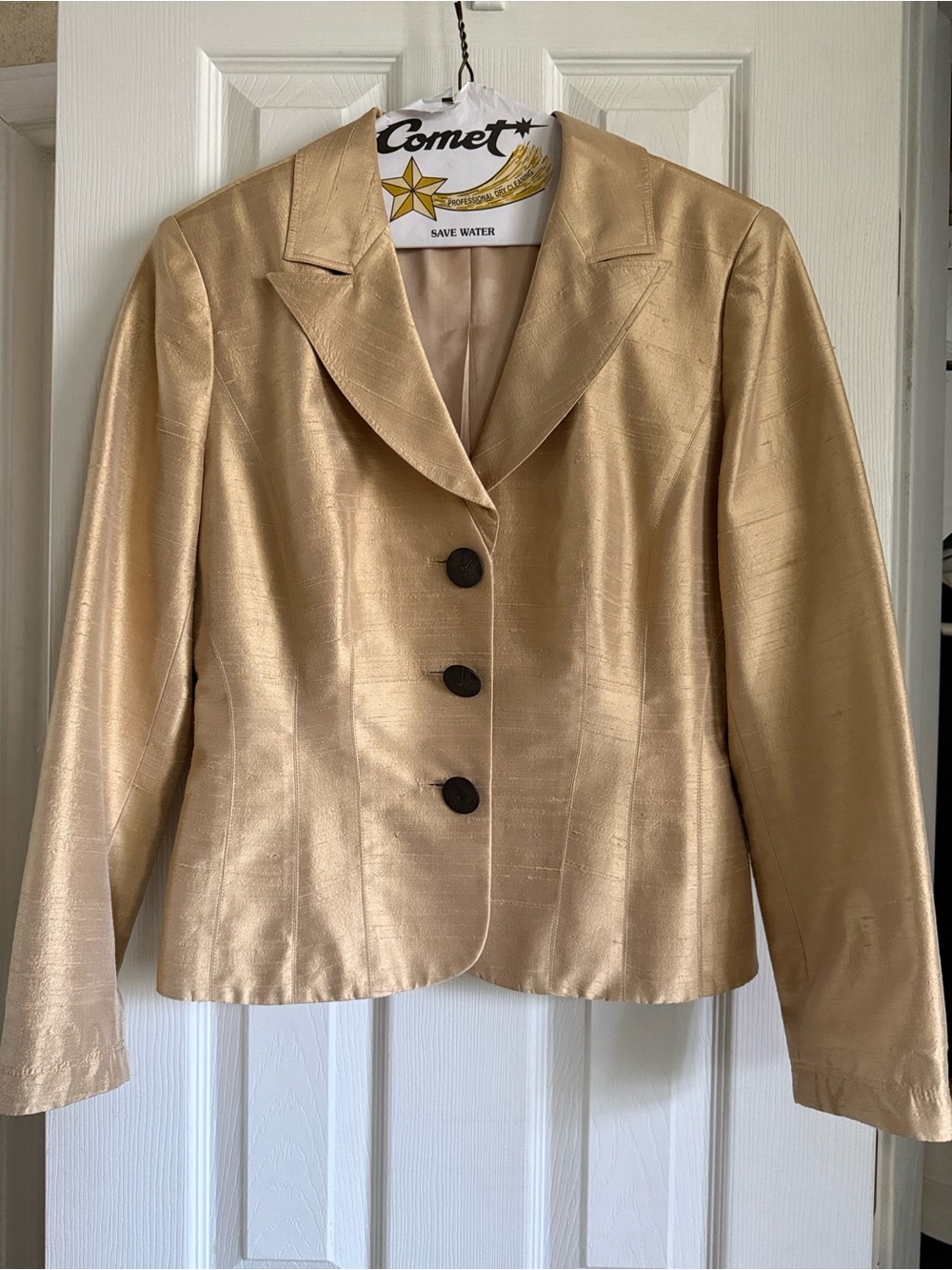 Kay Unger Metallic Gold Blazer with Black Buttons